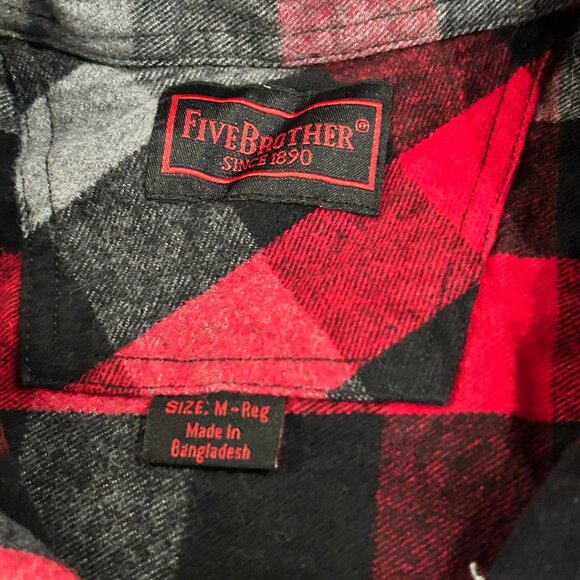 Five Brother (MEDIUM) Mens Plaid 1/2 Zip Shirt Long Sleeve Flannel Red Black - Picture 4 of 5